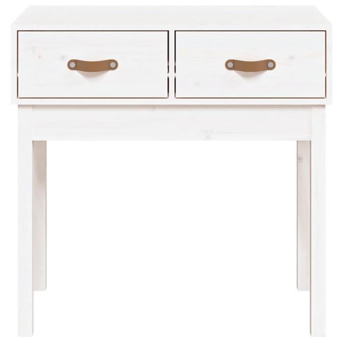 Table Console Blanche 110x40x75 Cm Bois Massif Pin - Table D'Entrée Élégante