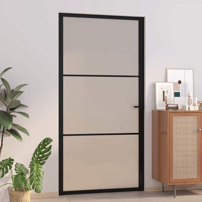 vidaXL Porte intérieure 1025x2015 cm Noir Verre mat et aluminium 350555
