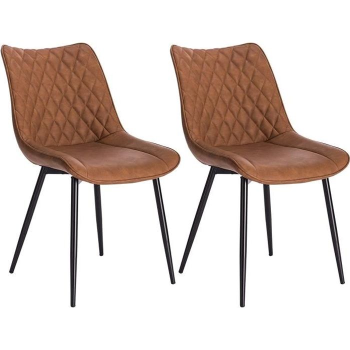 Lot De 2 Chaises De Salle à Manger Modernes - Dossier Haut - Assise Confortable En Cuir PU Brun - Structure Acier - Idéal Cuisine, Salon, Bar
