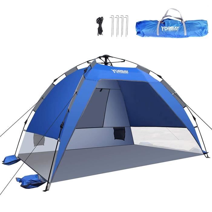 Tente de Plage Pliable Pop-up Automatique Instantanée 3-4 Personnes Anti UV  220x159x115cm avec 8 Sardines 4 Cordes d'Ancrage Bleu - Costway
