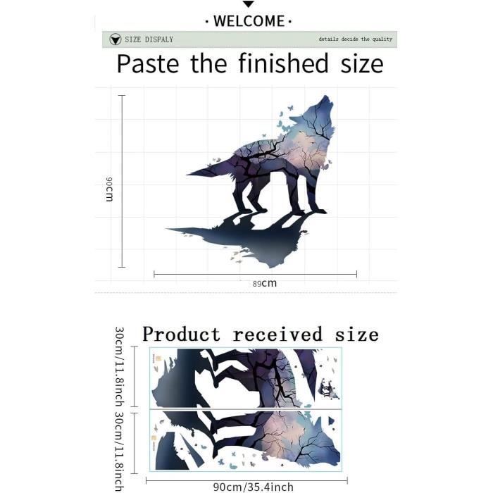 Stickers Muraux 3D Loups - Dimensions 30x20 Cm - Effet Trompe-l'œil Pour Décoration Intérieure