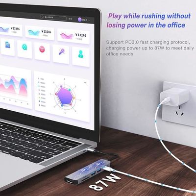Hub USB-C 6 En 1 HOPDAY - HDMI 4K, 2x USB 3.0, SD/TF, Charge 100W - Compatible MacBook, IPad, Surface Pro