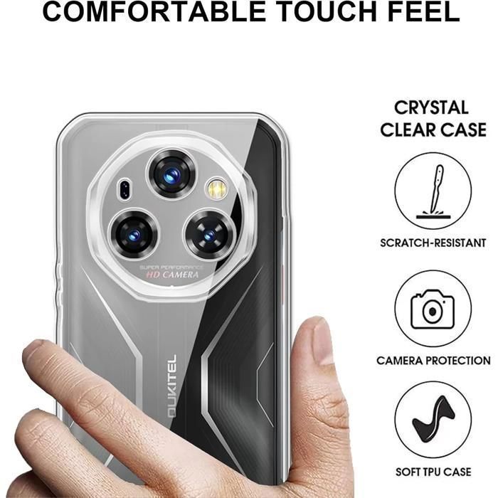 Coque Oukitel WP55/WP55 Pro Avec 2 Verres Trempés - Protection Anti-chocs, Silicone TPU Transparent