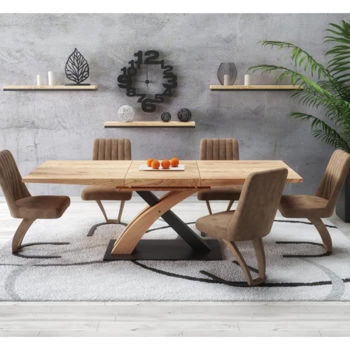 Table a manger au design épuré couleur chêne et gris avec rallonge