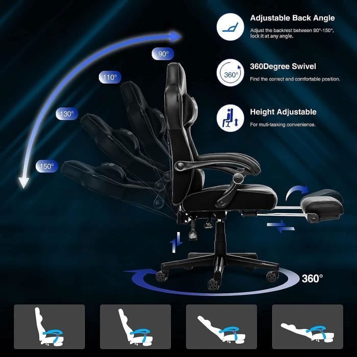 Chaise Gaming Ergonomique AA Products - Dossier Haut Avec Repose-Pieds Et Support Lombaire