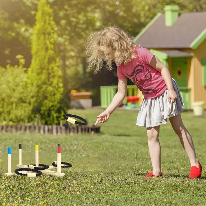 Jeu De Lancer D'anneaux En Pin – 5 Bâtons + 5 Anneaux En Nylon – Pour Jardin, Parc, Intérieur – Jeu Familial Pour Tous âges