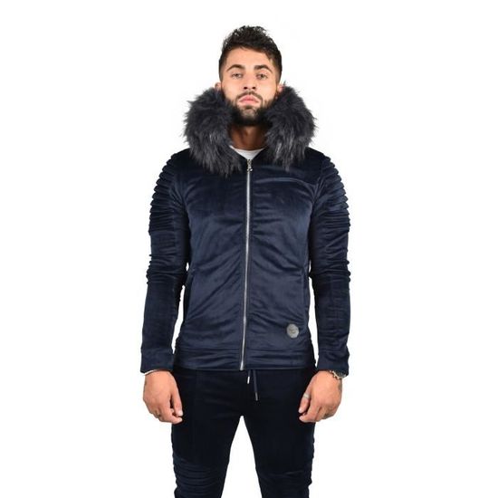 Sweat capuche fourrure best sale homme