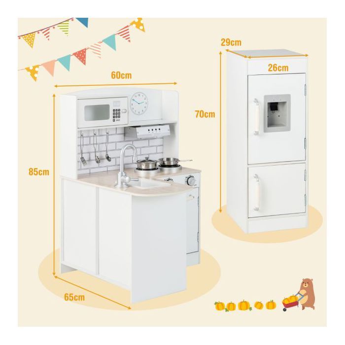 Cuisine D’angle Enfants En Bois Avec Frigo Et Machine à Laver - Jeu D’imitation Réaliste Pour Tout-petits 3 Ans - 8