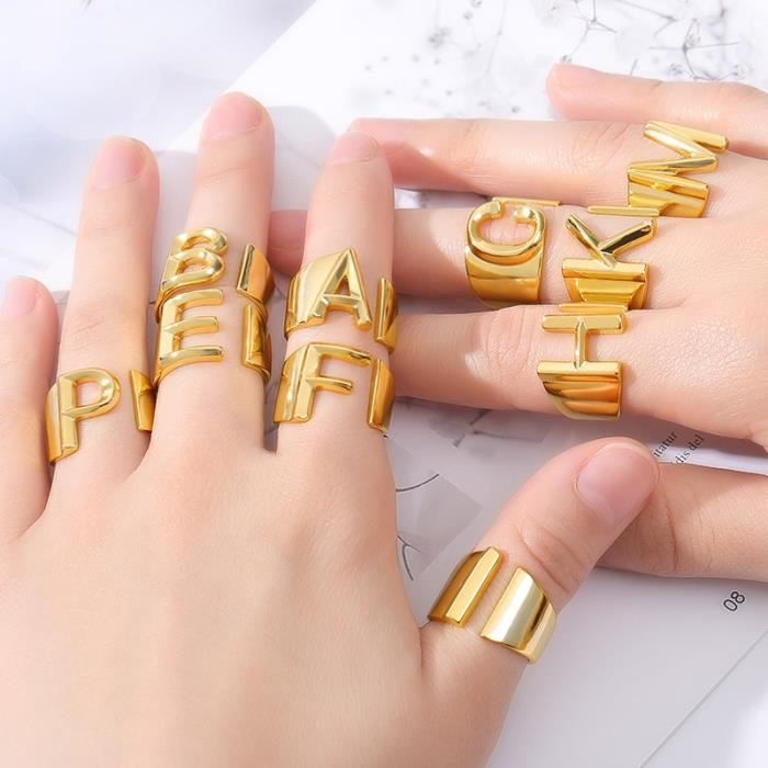 Bague initiale en or ouvert ajustable pour femmes en acier inoxydable lettre cadeau de W Couleur or Achat Vente bracelet gourmette Bague initiale en or ouvert aj Femme Acier Dore Cd
