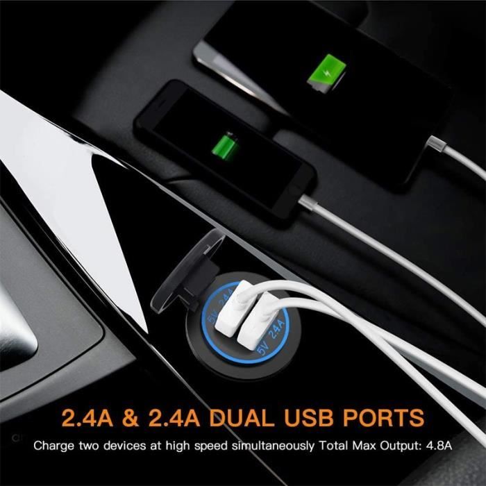 Chargeur de batterie,Allume cigare de voiture encastrable, prise  universelle, double port USB - Type Dual USB Car Charger