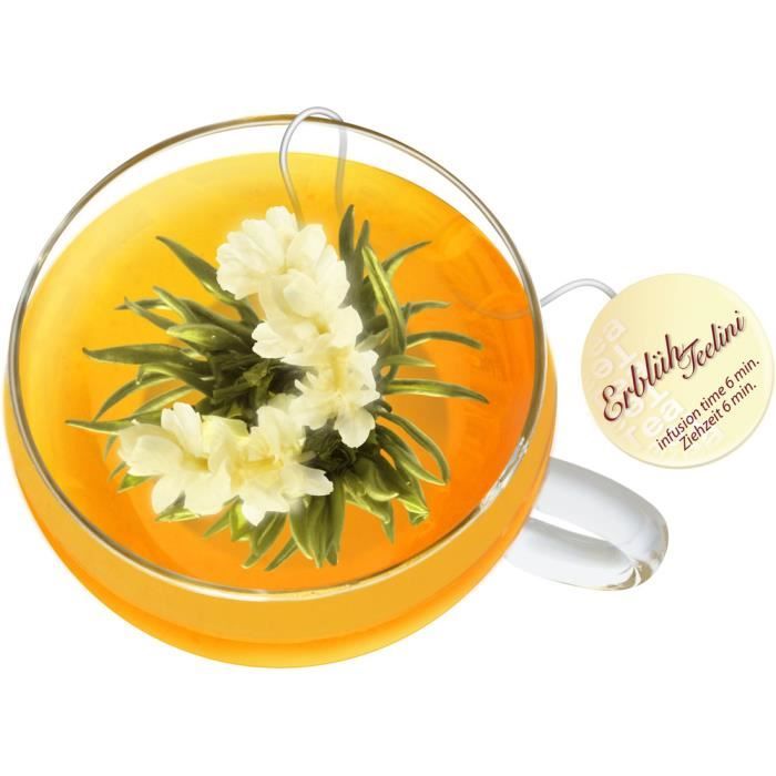 Teelini fleuri Creano, coffret cadeau fleurs de thé avec verre à thé et 8  fleurs de thé en format tasse - thé blanc - Cdiscount Au quotidien