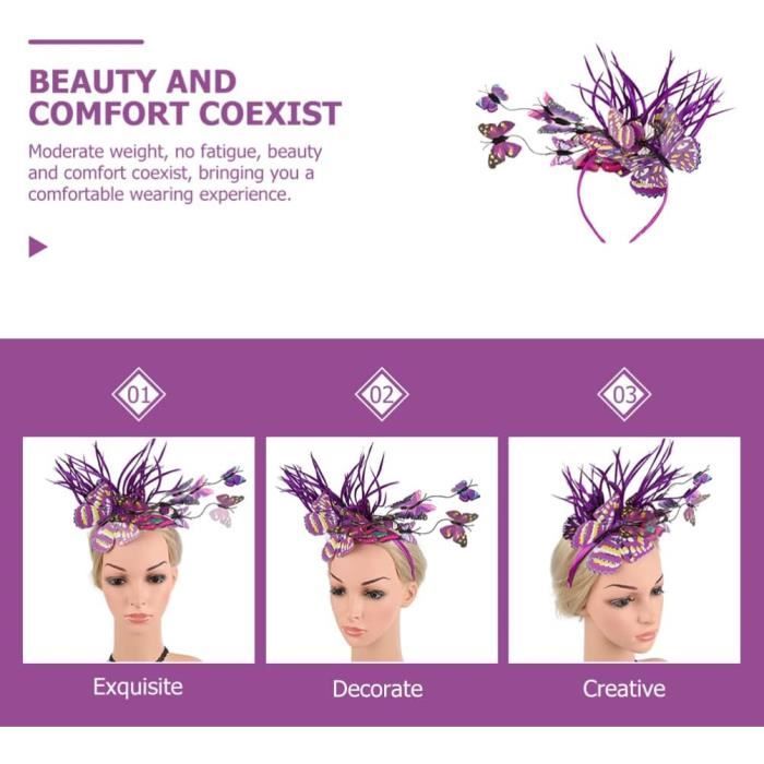Serre-tête papillon - Bibi - Bandeau papillon - Accessoire de cheveux pour mariée - Papillon - Clips papillon - Bijou de tête pour carnaval et tennis (jaune, taille unique