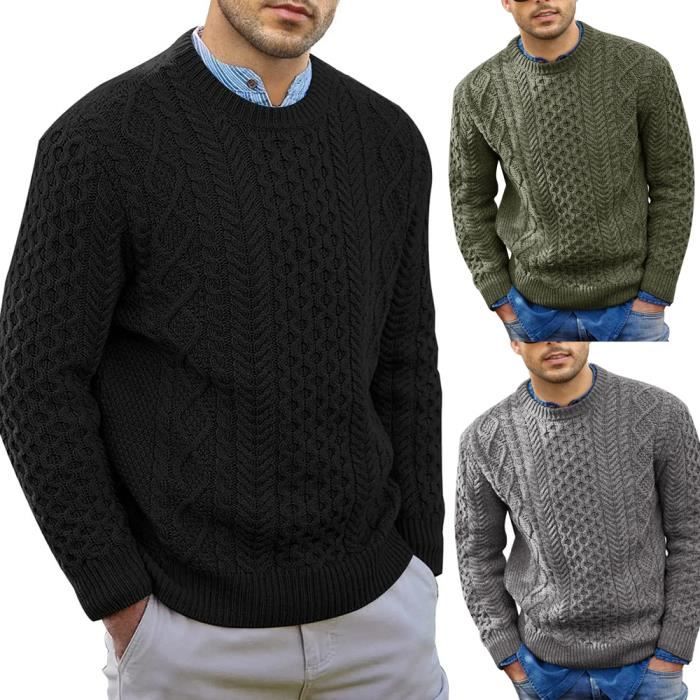Pull col rond chaud en maille torsadée pour homme
