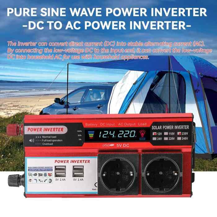 Onduleur/chargeur Voiture 12V/24V Vers 220V - 3 Ports USB + Prise Secteur - Pour Camping, Voyages, Ordinateur Portable - 5