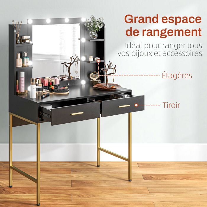 Coiffeuse avec miroir et éclairage intégré - HOMCOM - tabouret ...
