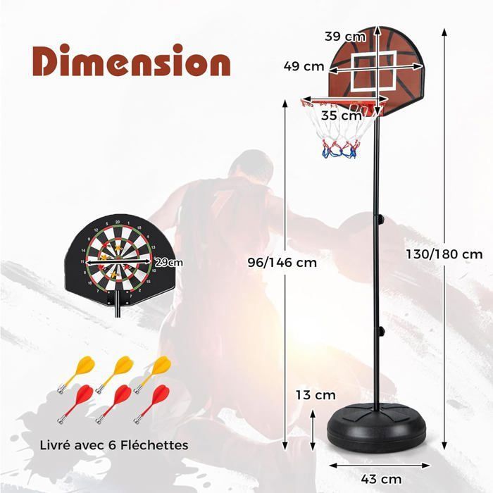 PANIER DE BASKET sur Pied Avec Poteau Hauteur Réglable Mobile 190cm à