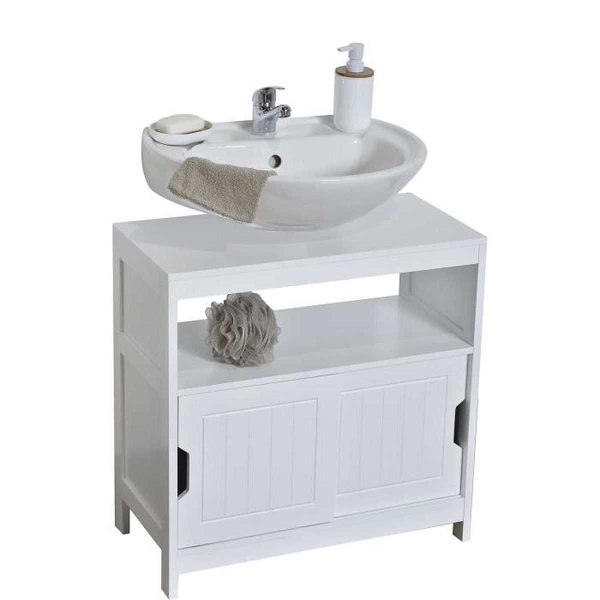 Meuble Dessous De Lavabo 2 Portes 1 Etagere 1 Niche Blanc