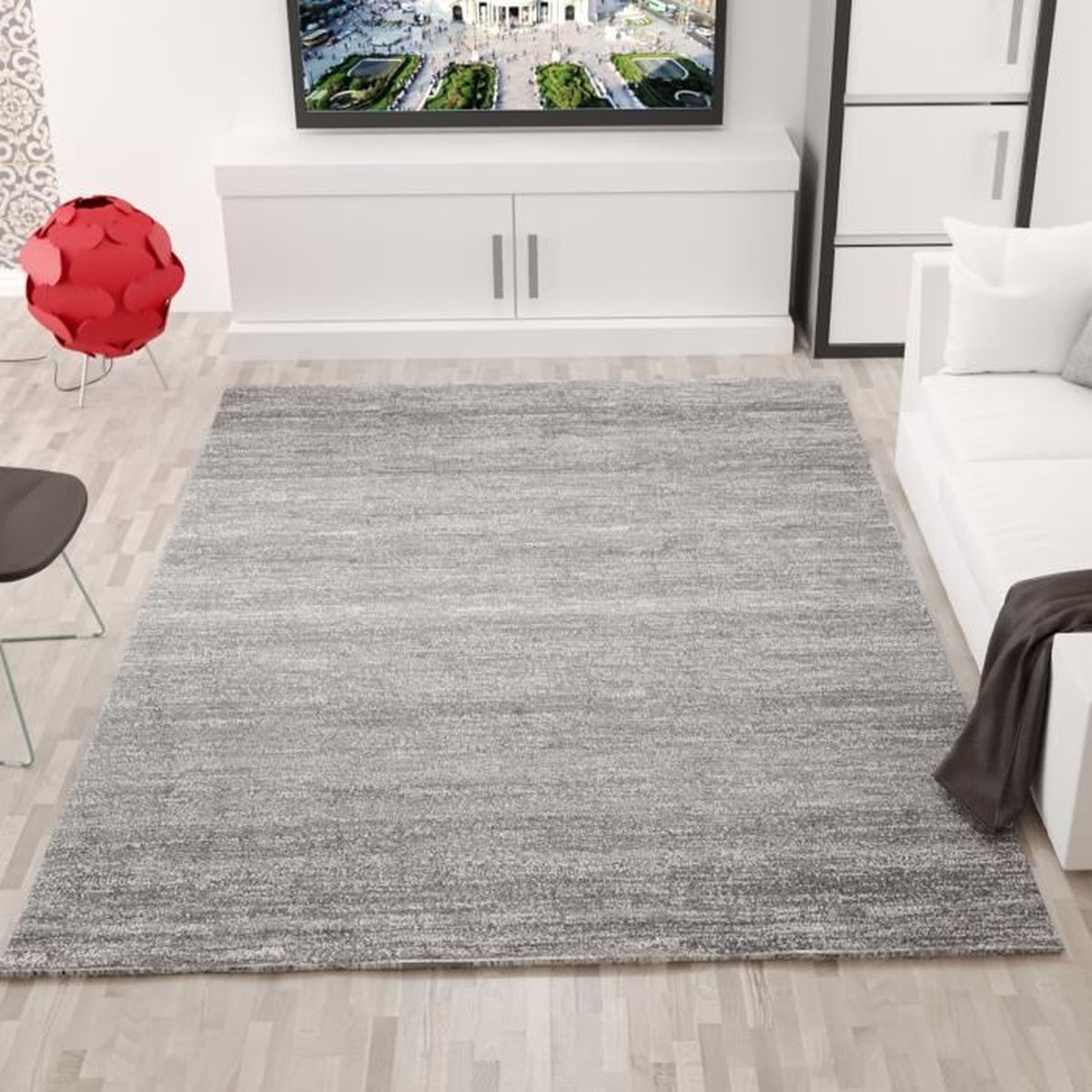  Tapis  Moderne   Poils ras Chin  Gris  et Blanc pour Salon 