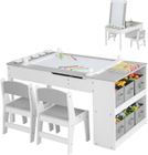 GOPLUS Table Enfant 3 Ans+ 2 Chaises-Plateau Relevable-Table d'Activité-6 Bacs de Rangement-5 Pots à Peinture-Gris