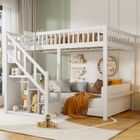 Lit mezzanine - DREAMMESPACE - 140x200cm - Bois massif - Blanc - Escalier avec rangement