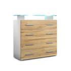 Vladon Commode buffet Pavos V2, Corps en Blanc mat - Façades en Chêne Nature