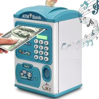 Tirelire électronique ATM Auto-Scroll Cash Coin Password Safe Tirelire Jouets pour Garçons Filles Enfants Anniversaire（Bleu）