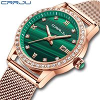 CRRJU montre à quartz pour femme marque de luxe simple mode bracelet en or rose montre pour femme
