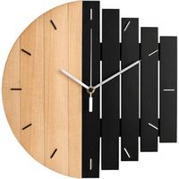 Horloge murale de style vintage de 12 pouces Marques non numériques Design Horloge murale ronde décorative en bois de Beige Noir