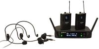 WOODBRASS Microphone sans Fil Système 2x Micro Serre tête / Cravate UHF (863 + 864 Mhz) Léger, Pratique, Pro : Karaoké DJ Mariage