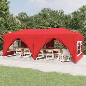 TONNELLE - BARNUM CHIC Anti-UV Tonnelle de Jardin Tente de réception pliable avec parois Rouge 3x6 m FR5993