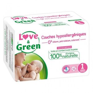 COUCHE Love & Green Couches Hypoallergéniques Innovation Naissance Taille 1 (2-5Kg) x23 (lot de 2 soit 46 c