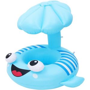 BOUÉE - BRASSARD Bouée gonflable pour bébé avec siège, anneau de bain avec auvent, anneau de bain de flet de siège de piscine de dessin animé 3D,bleu