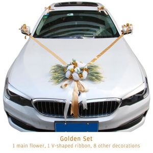 FLEUR ARTIFICIELLE Golden - Kit de décoration de voiture de mariage, 1 ensemble de fleurs artificielles, fausses roses et pivoin
