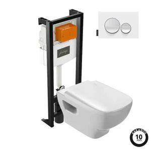 WC - TOILETTES Pack WC suspendu sans bride JACOB DELAFON Struktura+ bâti-support + plaque Blanc brillant/Blanc mat