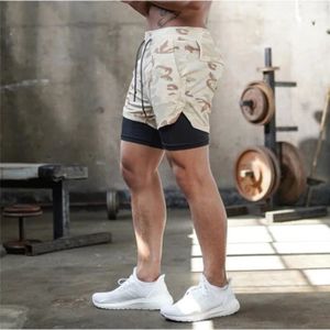 SHORT DE RUNNING Shorts de course camouflage pour hommes 2 en 1 à s