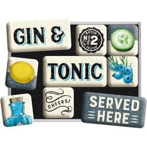 GIN , Set d'aimants rétro, Gin & Tonic – Cadeau pour Les Amateurs de Cocktails, Décoration pour Le frigo, Design[S342]