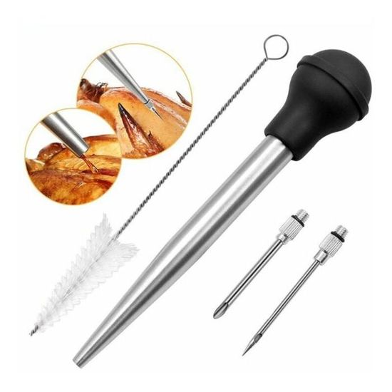 Kit Pinceau Compte-gouttes à Poire En Acier Inox Et Silicone - Pour Arroser, Mariner Et Assaisonner Viandes