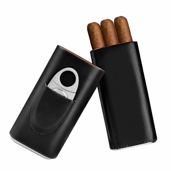 Étui à Cigares Portable En Cuir Fin Et Brillant Pour 2 Cigares Noir