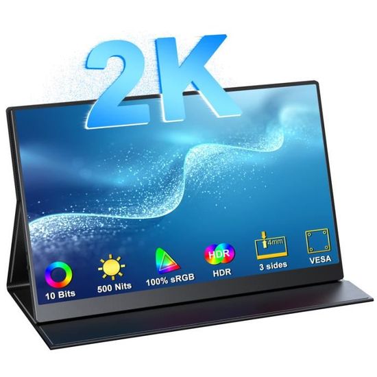 Moniteur Portable 16" 2.5K QHD - Écran Extension Pour PC Portable, 100% SRGB, Couleurs Riches