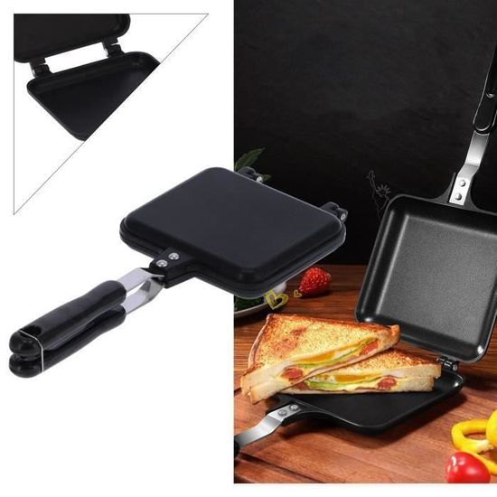 Poêle à Sandwich Double Face Antiadhésive - Pour Grillades Rapides, Toasts, œufs - Compatible Gaz Et Induction - 8