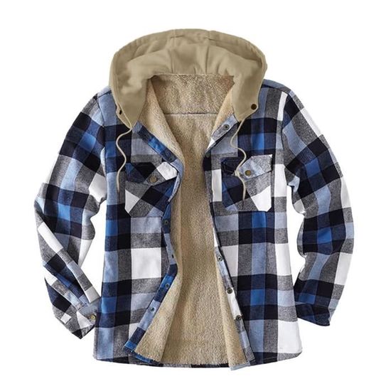 Chemise de Travail Rembourree Chemise Hoodies Bucheron Casual Manches Longues Plaid Bouton Chemise Chaude Sherp Bleu1 Bleu1 Cdiscount Pret a Porter