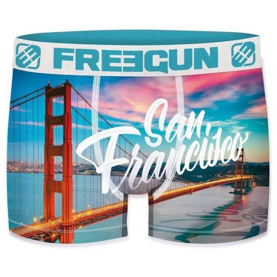 Boxer Freegun Léger Bleu - Motif Géométrique - Taille L - Neuf Avec étiquettes