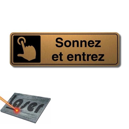 Plaque Gravée Autocollante "Sonnez SVP" - 13x4 Cm, Or Brossé