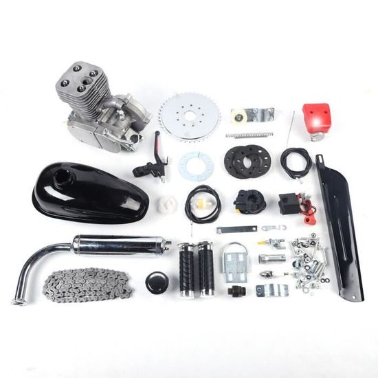 Moteur Vélo Motorisé 2 Temps 66cc/80cc - Kit Conversion Bicyclette En Mobylette, Argent, Neuf + Bonus
