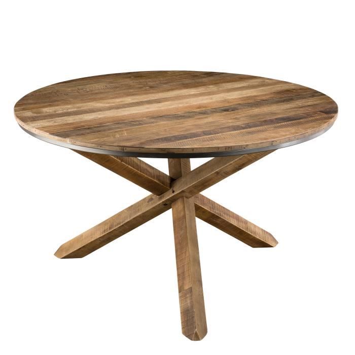 MACABANE ALIDA - Table à manger ronde marron 130x130cm pieds croisés Teck recyclé Acacia Mahogany re