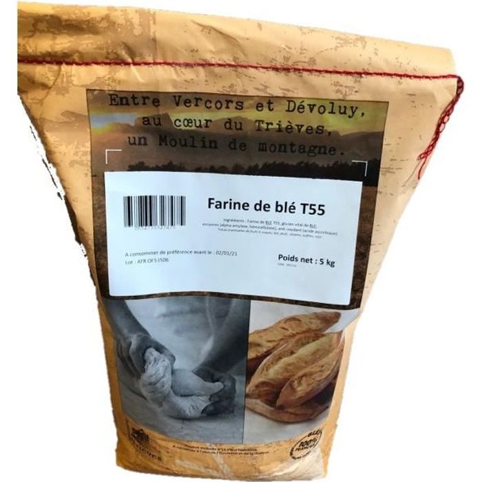 Farine T55 de blé 100% français - Minoterie du Trièves - sac 5Kg - Date courte ou dépassée