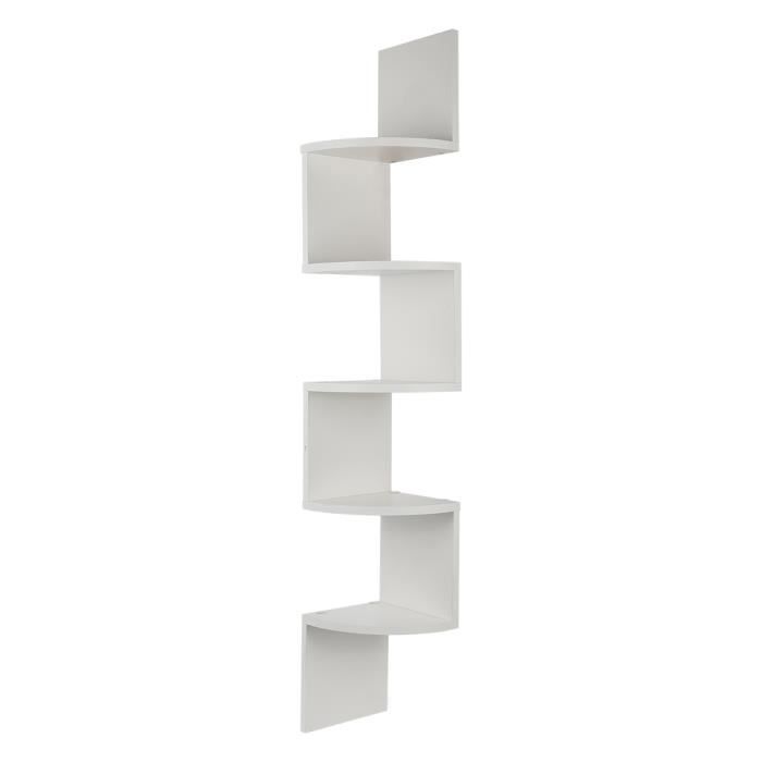 Étagère d'angle, Étagère en Forme Zigzag, Cadre Décoratif Bibliothèque Étagère Murale - MDF Blanc 20 x 20 x 123 cm Jusqu'à 15 kg