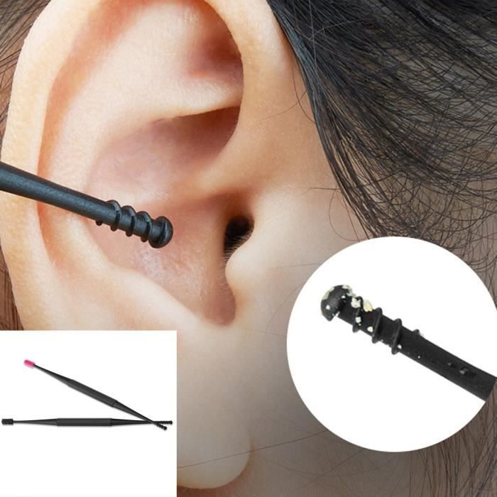 Cure d'oreille en silicone souple à double extrémité Cure d'oreille Cire à curette Nettoyeur d'oreille FHU91005006C_kandyfine