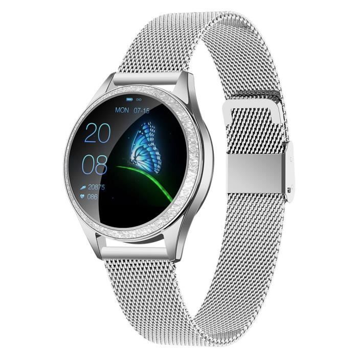 KW2 Montre Connecté Femme Argent Surveillance Santé Fréquence Cardiaque Rappel Physiologique Imperméable Bluetooth -MAX