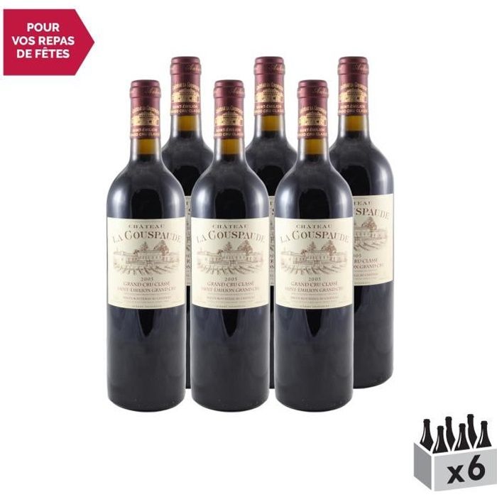 Château la Couspaude Saint-Emilion Grand Cru Classé Rouge 2005 - Lot de 6x75cl - Vin AOC Rouge de Bordeaux - Cépages Cabernet